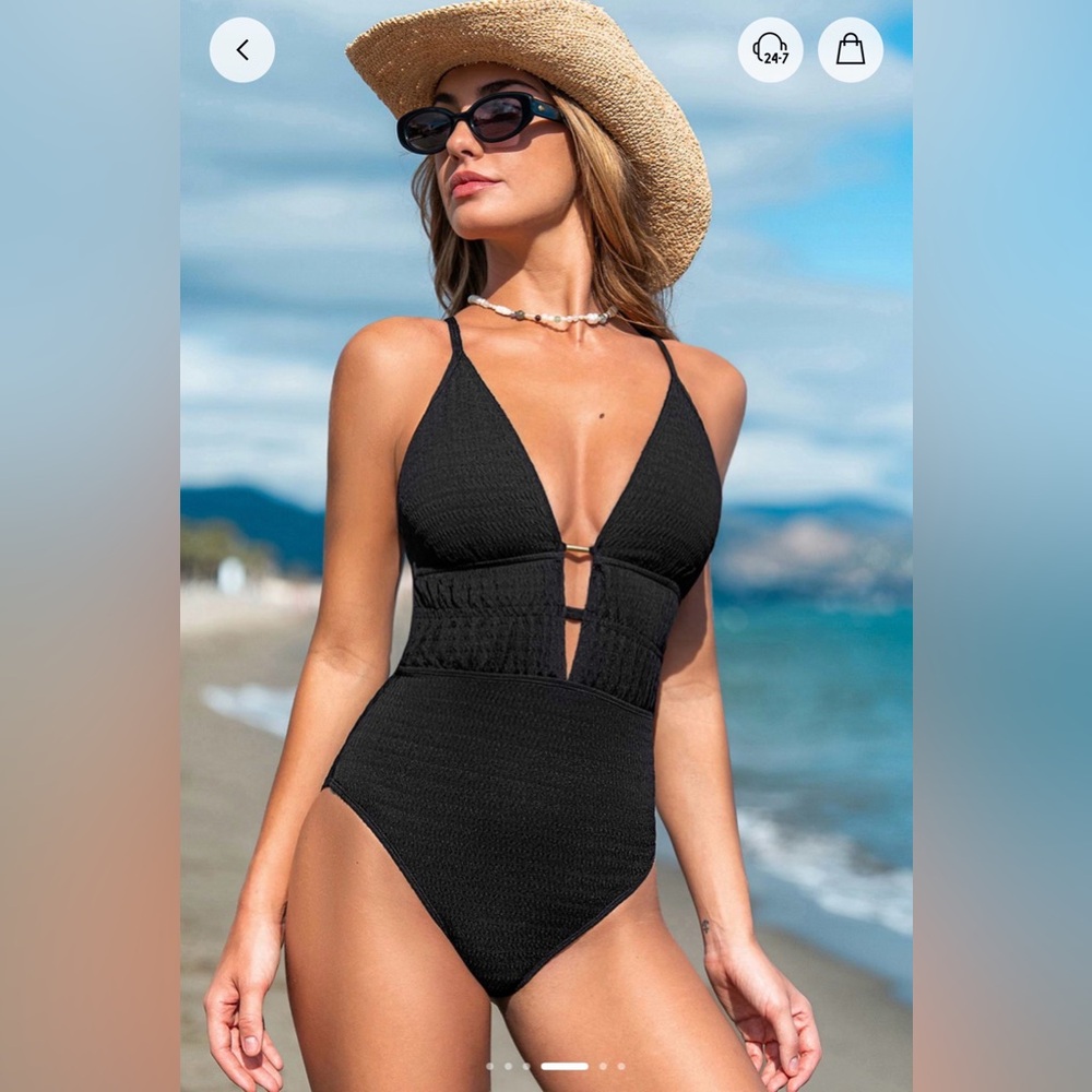 CUPSHE Deep Plunge Black Tie-Back  One piece Swimsuit
